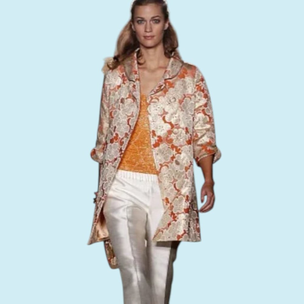 Banana Republic Vintage Runway Brocade Gold Floral Retro Evening Coat Size Smal
